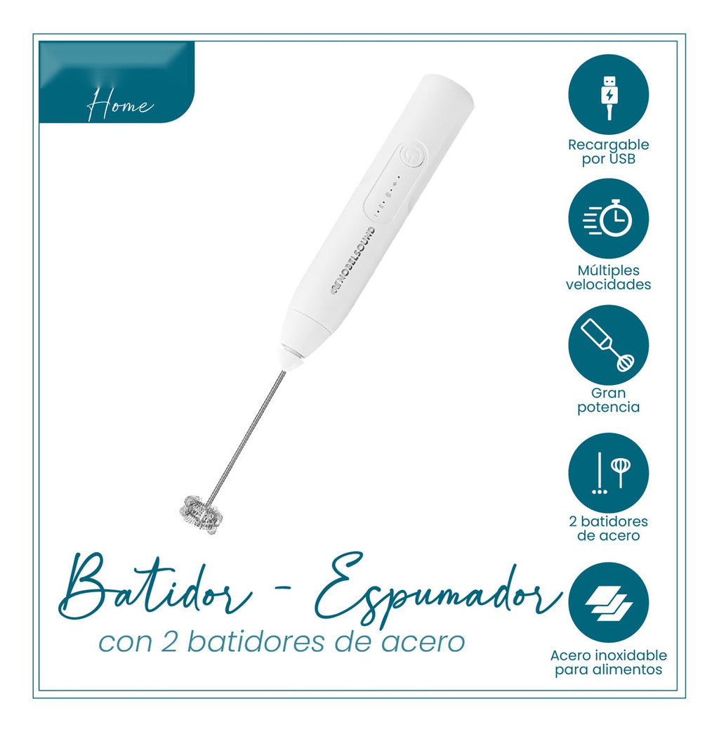Batidor Espumador Recargable Para Cocina Electrico 2 En 1 Nobelsound