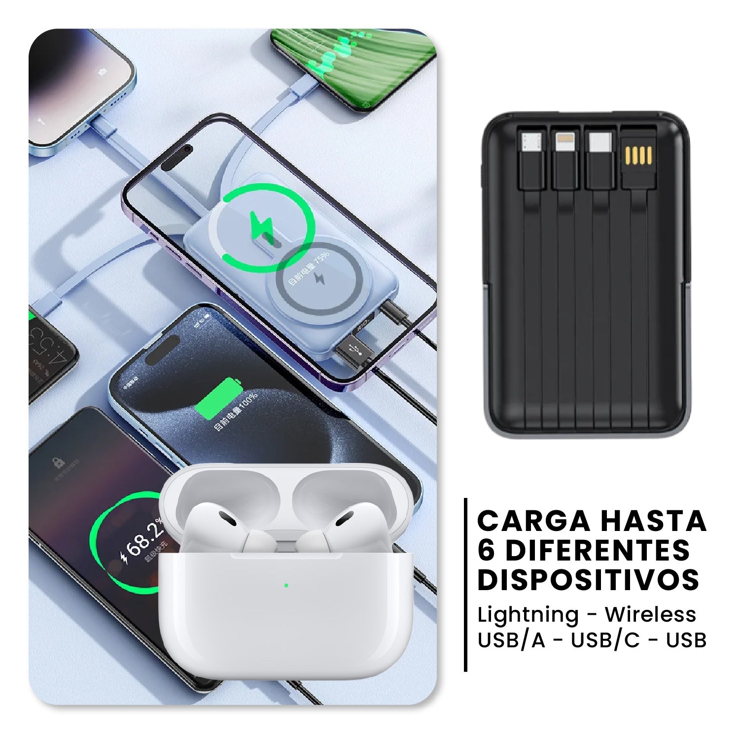 Powerbank Para Iphone Mag Safe 22.5W Carga Rapida + Audifonos Air Pod Segunda