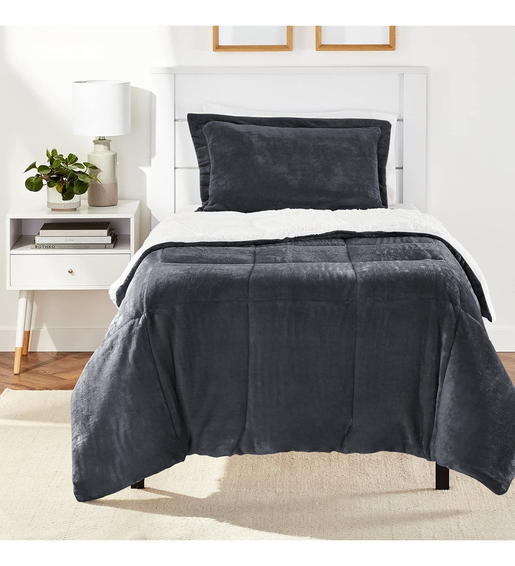 Cubre Cama Cubrelecho Sencillo Reversible Ovejero Suave Gris Oscuro Doble Faz
