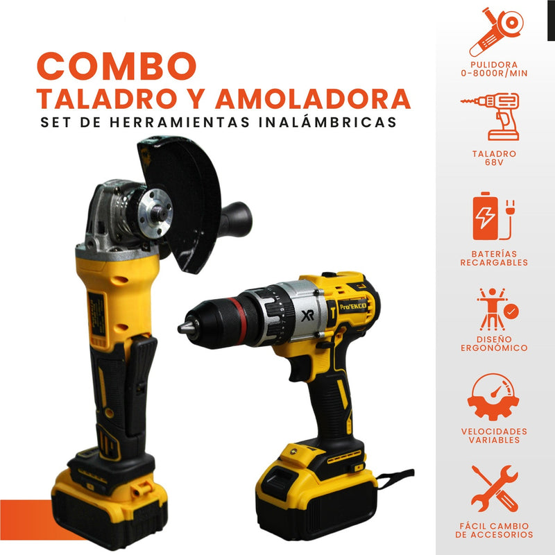 Taladro Con Pulidora Inalambrica 2 Baterias Con Estuche Semi-Profesional