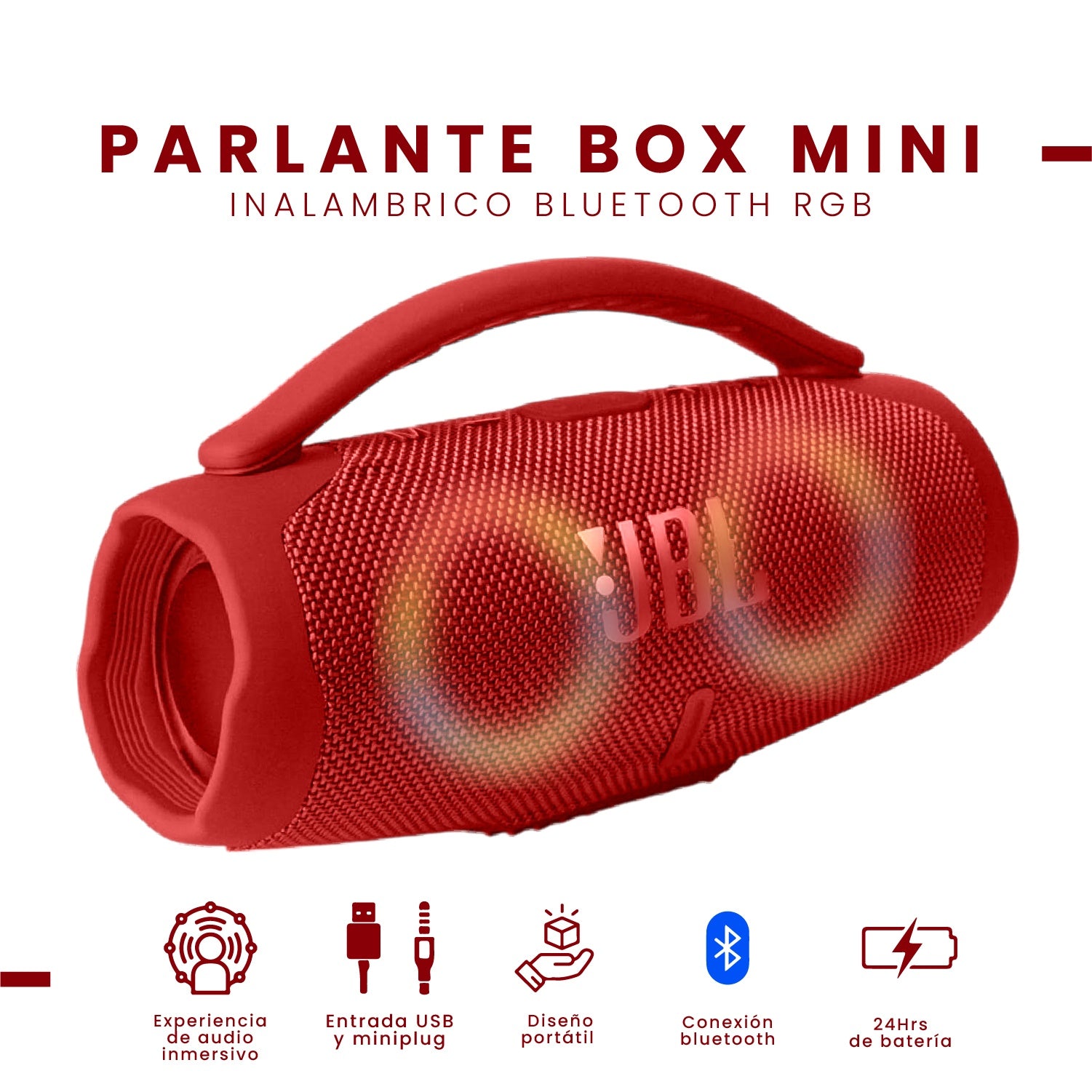 Parlante Mini Boom Box Bluetooth Jbl Inalambrico Rojo Replic 1.1 Innovo Tech
