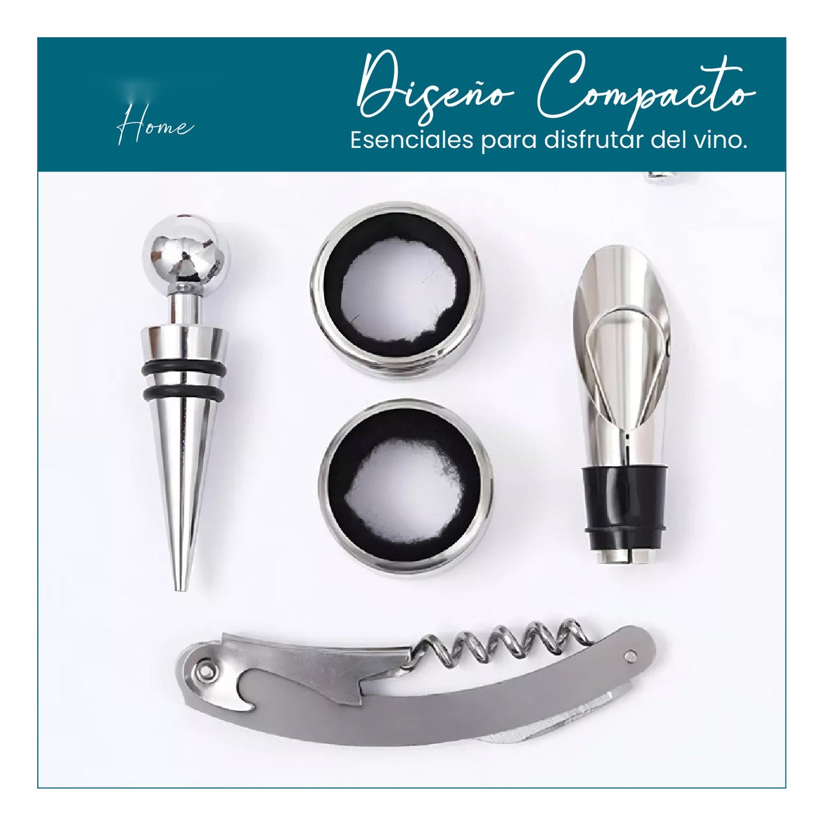 Kit Descorchador De Vino Sacacorchos 7 En 1 Metalico Madera Lujo Con Accesorios