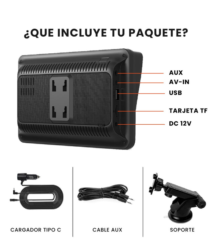 Gps Portatil Carplay & Android Auto Inalambrico 7 Pantalla Tactil Hd Camara Reversa Universal