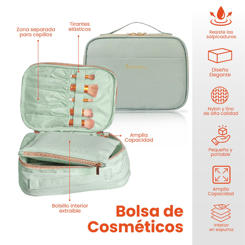 Cosmetiquera Para Dama Organizador Maquillaje Neceser Verde Claro