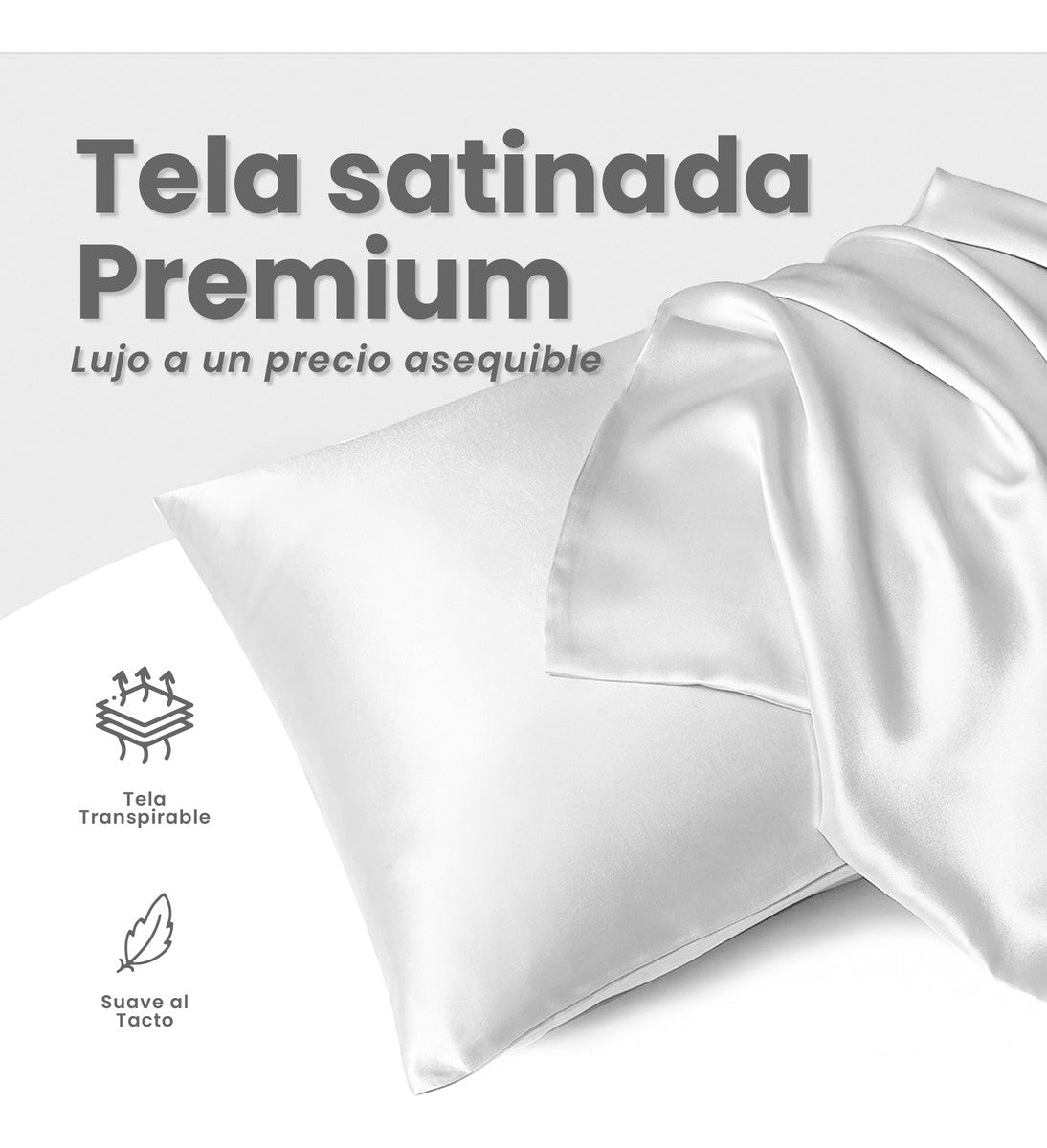 Fundas Para Almohada Satin Seda Cuida Cabello Piel Anti Friz Color Blanco Innovo