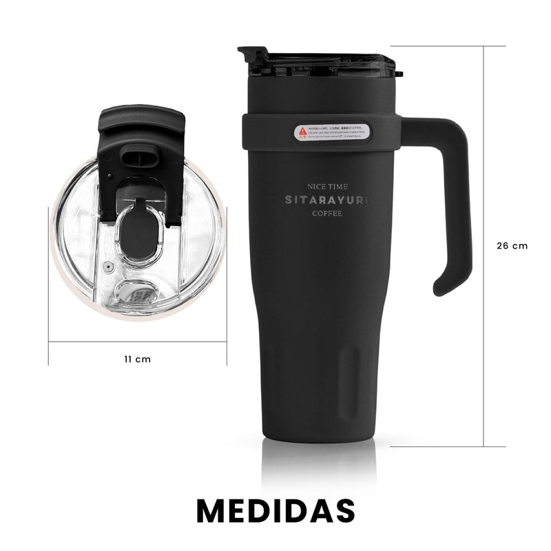 Termo Acero Inoxidable 900Ml Premium Sitarayuri Doble Boquilla Frio/Calor Coffee Negro