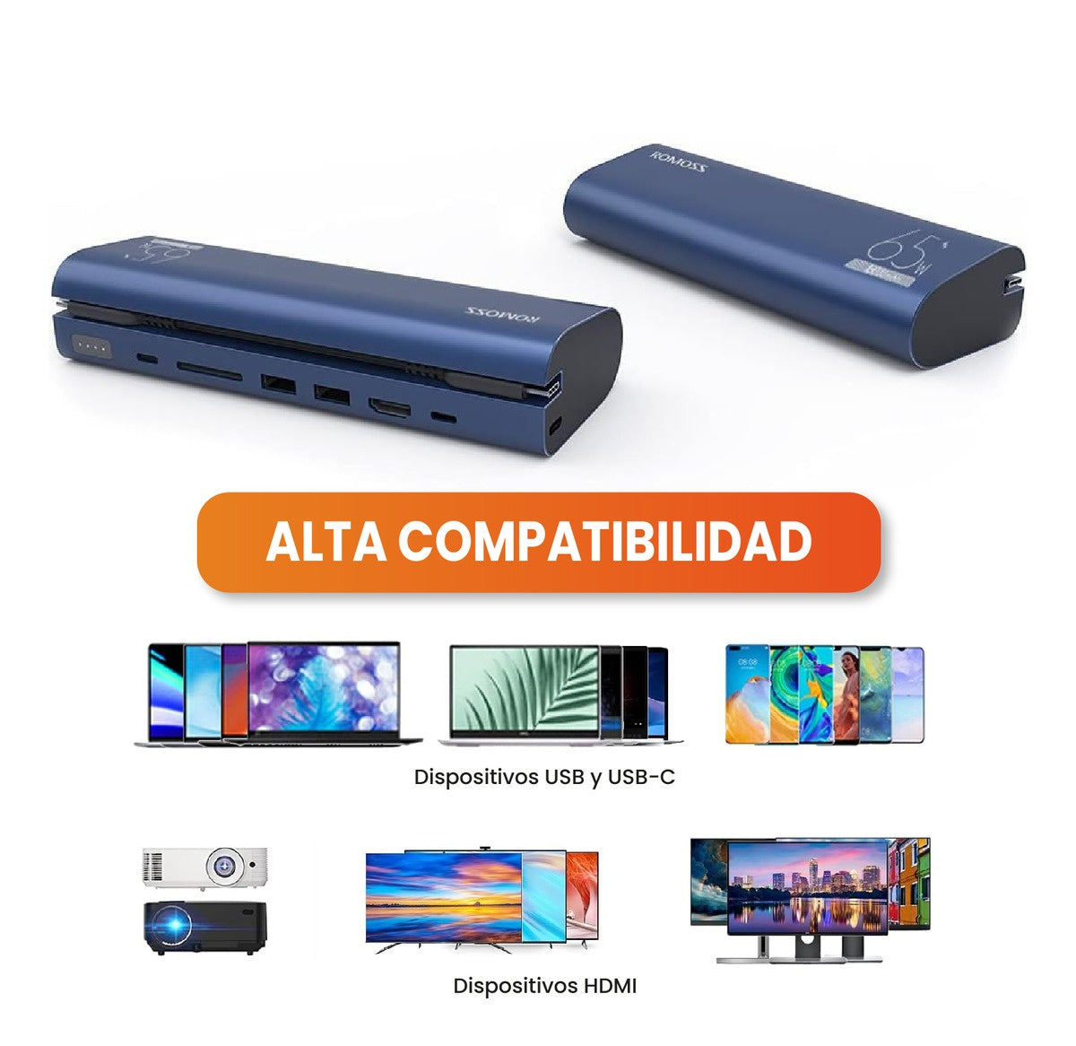 Power Bank Cargador Para Laptop Celulares 18.000 Mah 100W Con Multipuertos 6 En 1 Romoss