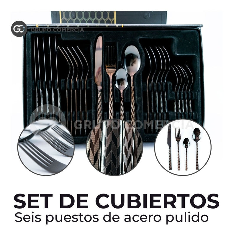 Juego De Cubiertos Set De 24 Piezas Acero Inoxidable Negro