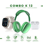 Combo Green K12 Smart Watch 7 Pulsos V5.3 Wireless Con Audifonos Tactil Y Audifonos Diadema