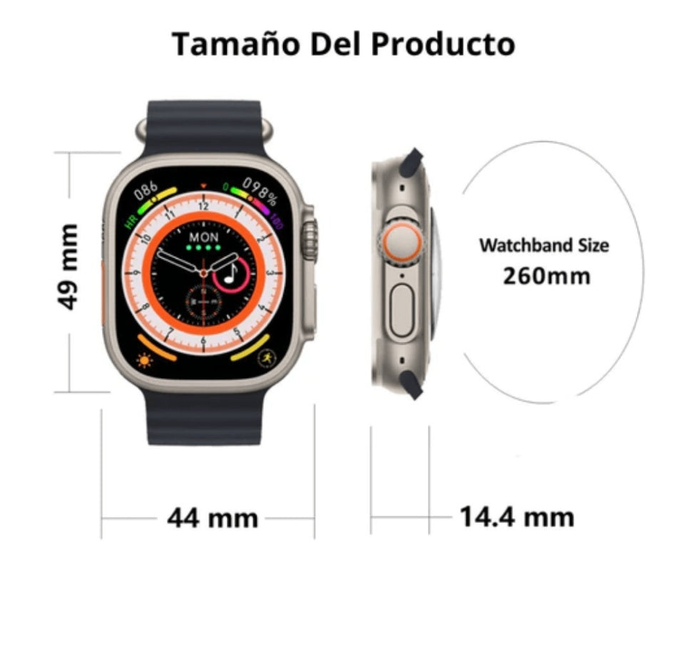 Smartwach Amoled Mobulaa Con 7 Correas Naranjas H9 Ultra Notificaciones Plus Innovo