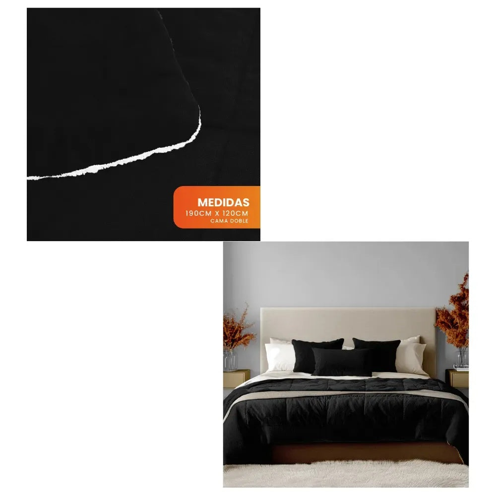 Combo Cubrelecho Doble Cama Ovejero + 2 Almohadas Semi-Ortopedicas + Obsequio Fundas Satin