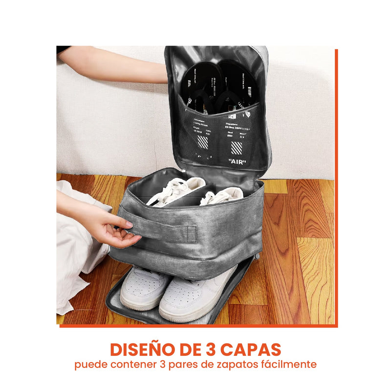 Combo Mochila Viajera + Organizador De Ropa Interior + Bolsa Para Zapatos Gris