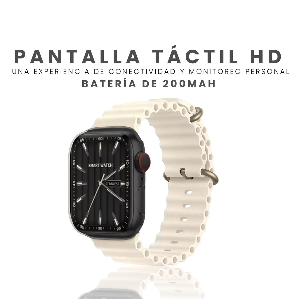 Combo Smartwatch Sport V11 Classic Suit 7 Pulsos Beige Con Audifonos Y Soporte Giratorio Celular