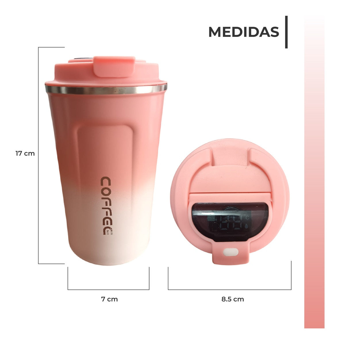 Vaso Termico Digital Indicador Temp Led Mix Pink Rose Cofee