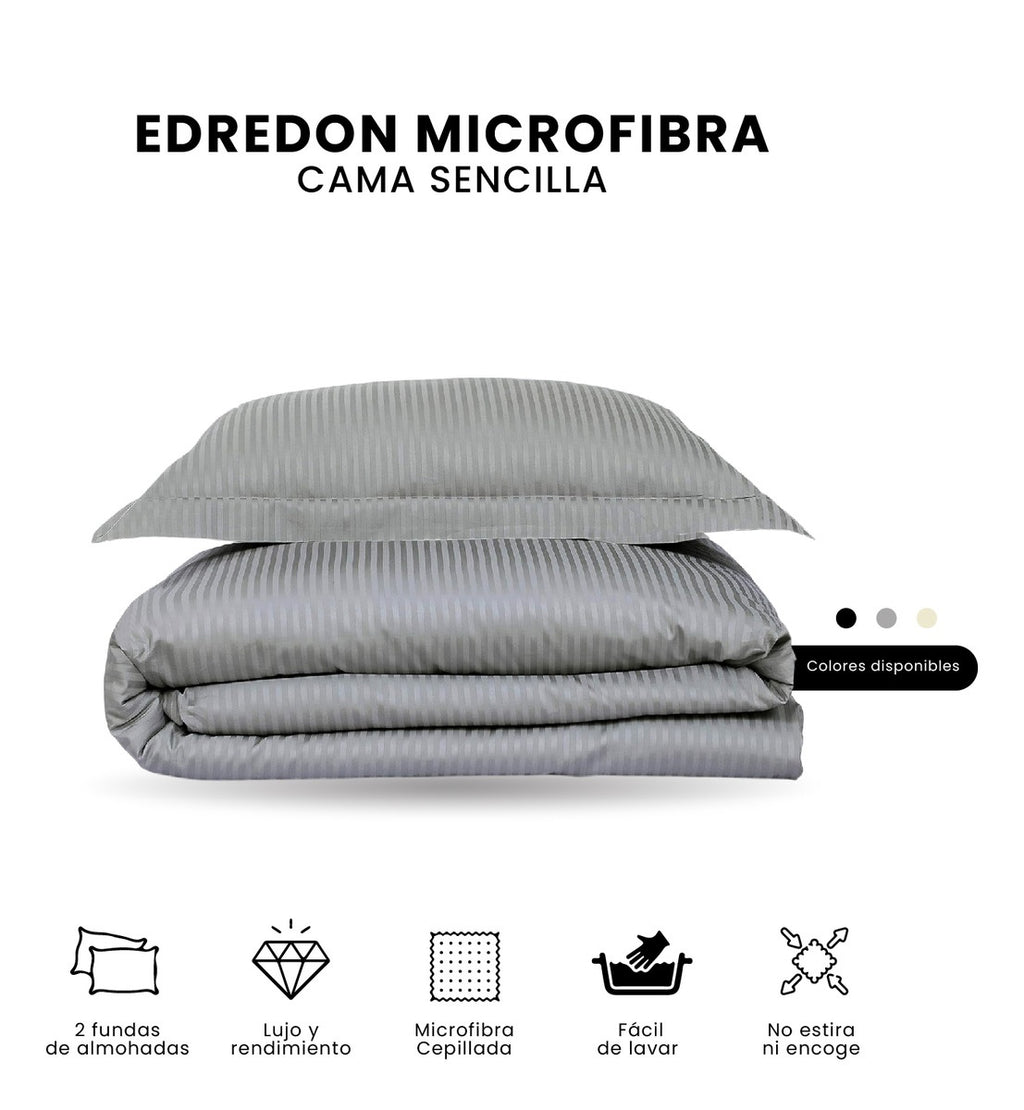 Edredon Microfibra Para Cama Sencilla 2 Fundas Tela Suave Innovo Gris Claro