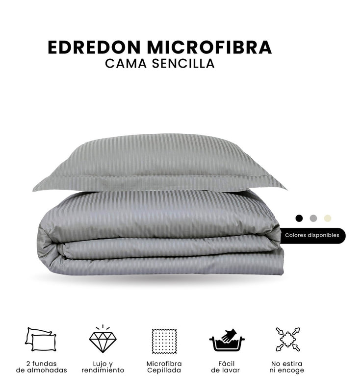Edredon Microfibra Para Cama Sencilla 2 Fundas Tela Suave Gris Claro