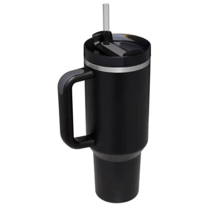 Termo Vaso Conserva Temperatura 1.2 L Acero Inoxidable Con Pitillo Negro Flask