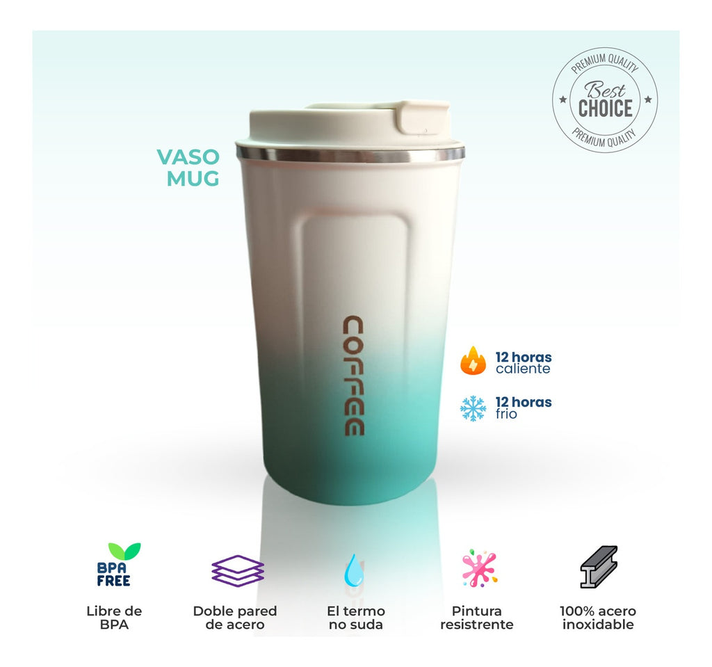 Vaso Termico Digital Indicador Temperatura Led Blanco Mix Green Cofee
