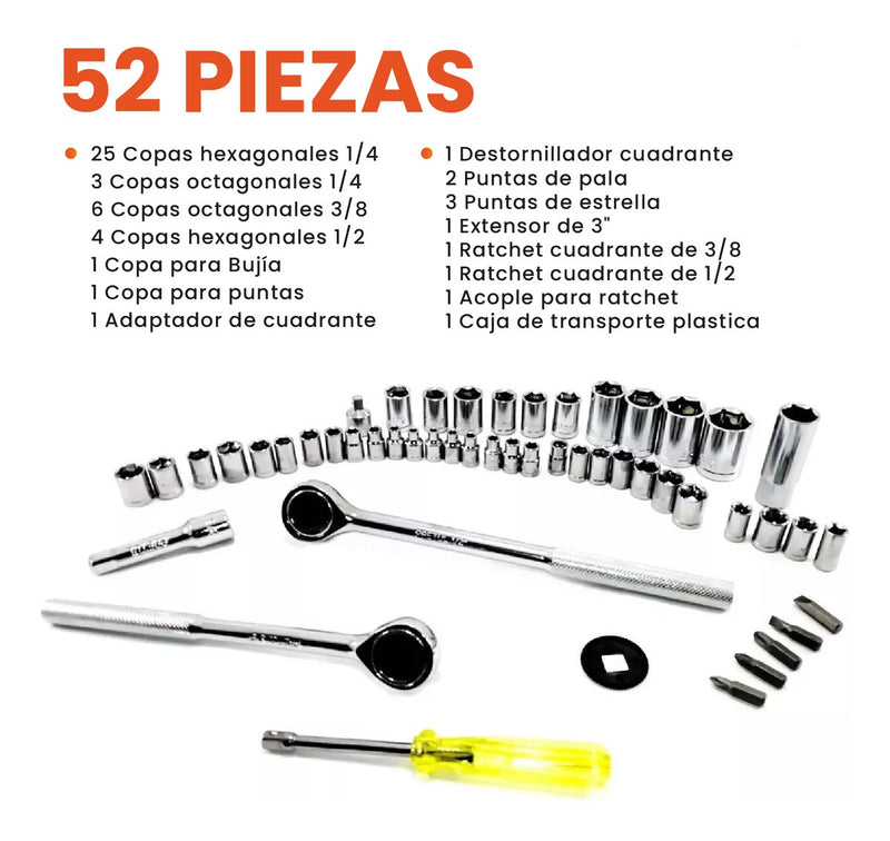 Juego De Copas Herramienta Rache 52 Piezas Con Estuche