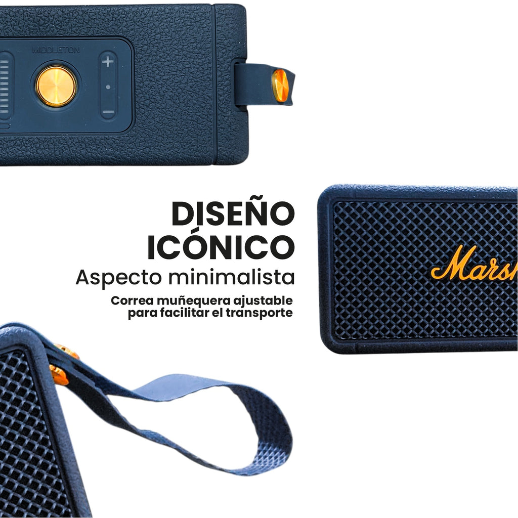 Parlante Bluetooth Sonido Potente Usb Mp3 Fm Marshall Azul Replica 1.1