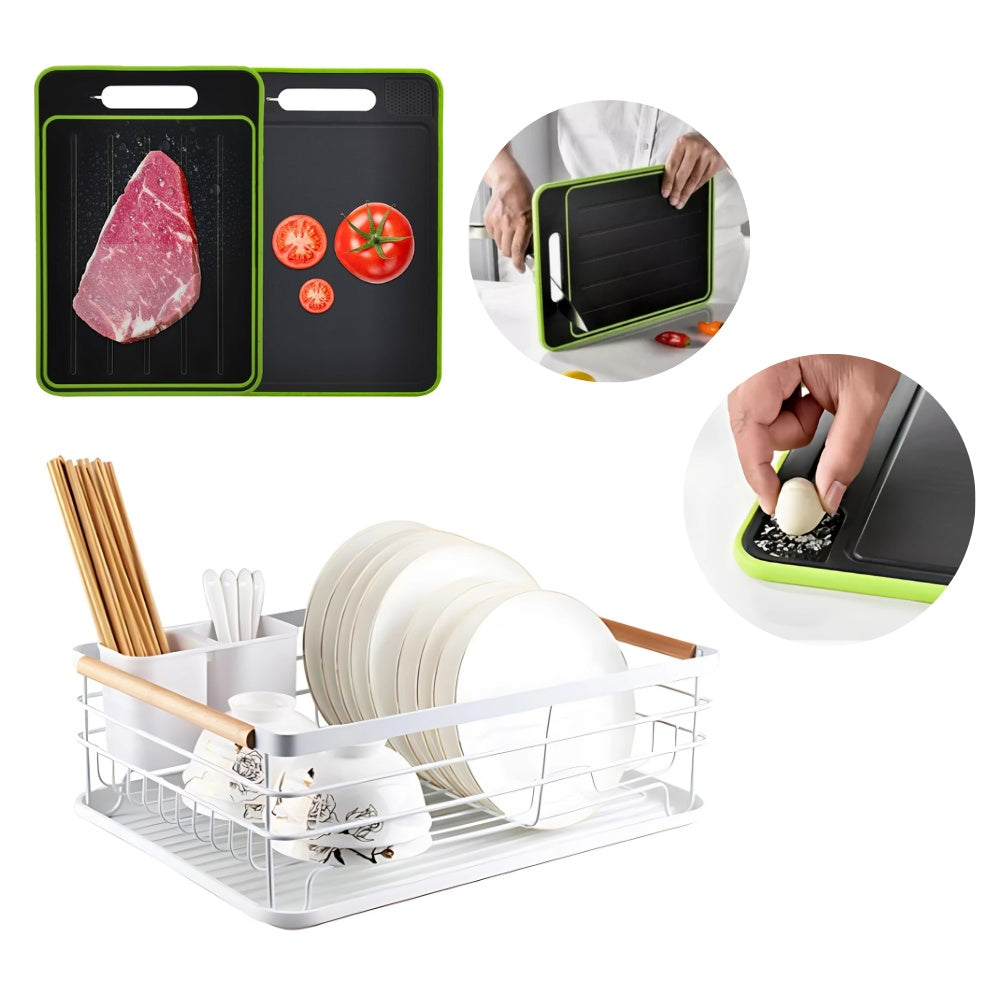 Platero Organizador De Loza Basic Home Metalico Con Bandeja Tabla Para Picar Multifuncion