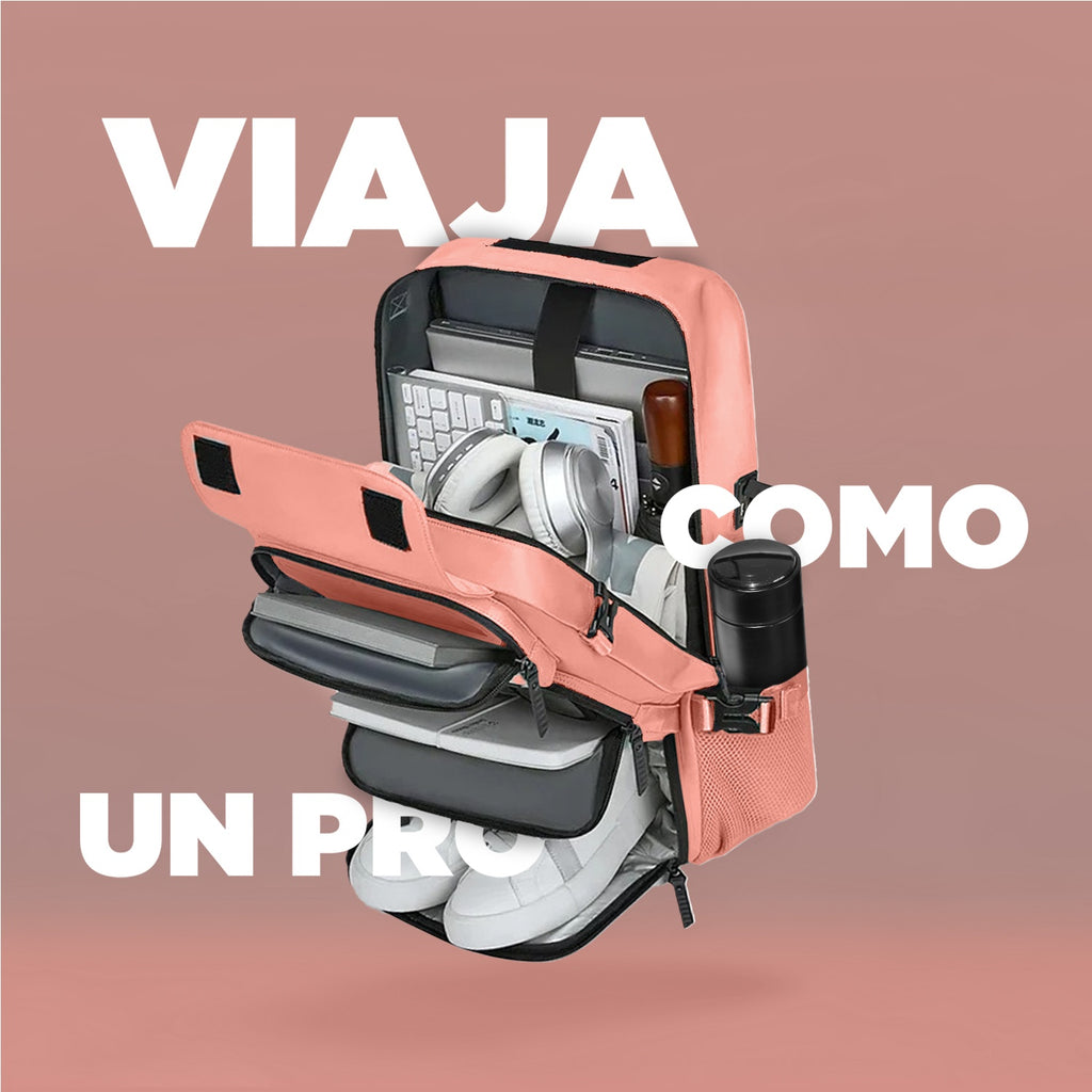 Bolso Todo En Uno Para Laptop Rosado Viajero Impermeable Con Termo Led