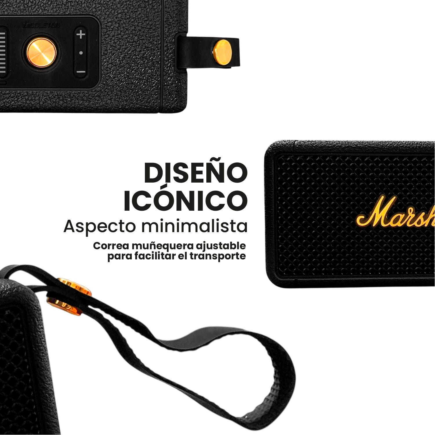 Parlante Bluetooth Sonido Potente Usb Mp3 Fm Marshall Black Replica 1.1