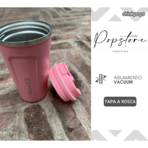 Vaso Termico Para Cafe Acero Inoxidable Premium Color Rosa Coffee