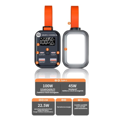 Power Bank Cargador Portatil 30.000Mah Pd 100W Usb C Laptop