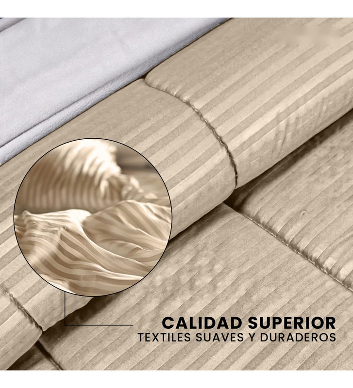 Edredon Microfibra Para Cama Queen Tela Suave Beige