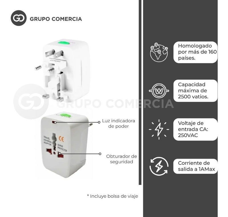Convertidor Enchufe Universal Viajero Europeo Multifuncion