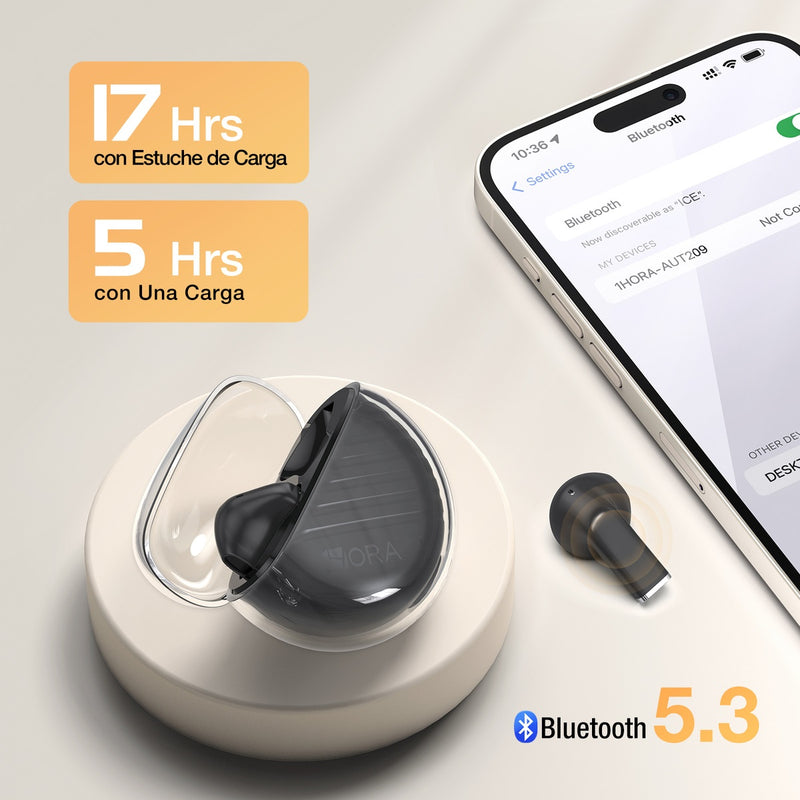 Audifonos Inalambricos 1Hora Aut209N Color Negro In-Ear Con Microfono Bluetooth 5.3 Manos Libres
