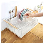 Combo Platero Escurridor Mangos Madera + Set Utensilios X19 Piezas En Silicona + Obsequio Triturador De Ajo