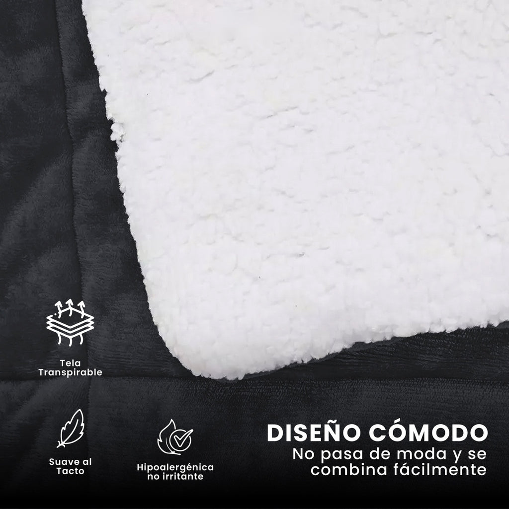 Cubrelecho Ovejero Queen Suave Caliente Reversible 2 Fundas Premium Innovo Gris Oscuro