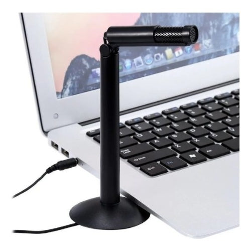 Microfono Con Pie Cabezal Movil Para Pc Notebook Ficha 3.5 Color Negro