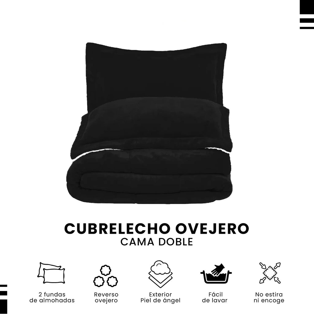 Combo Cubrelecho Doble Cama Ovejero + 2 Almohadas Semi-Ortopedicas + Obsequio Fundas Satin