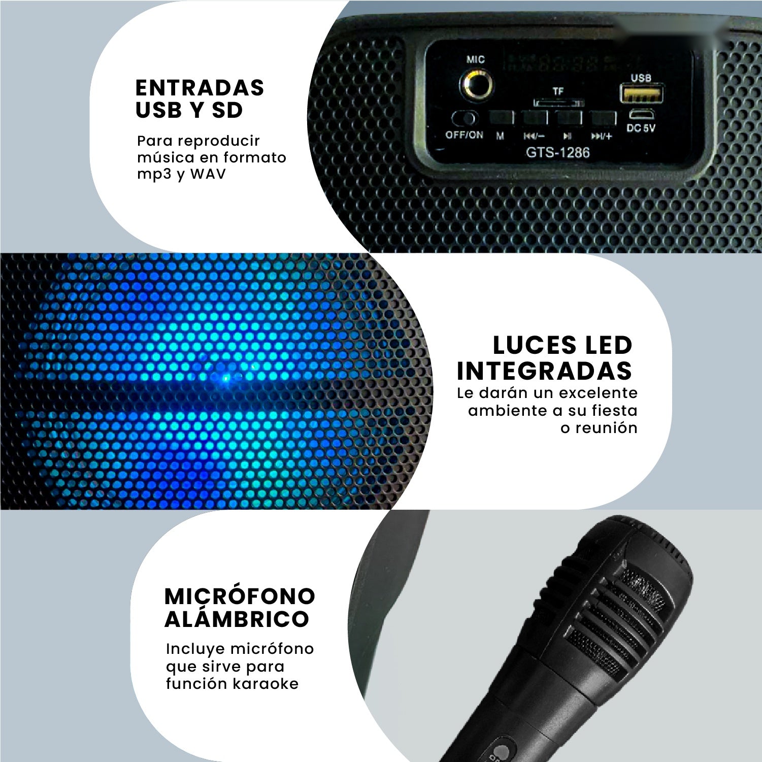 Parlante Cabina 6.5 Pulgadas Sonido Con Microfono Luces Led Recargable 100W Pmpo