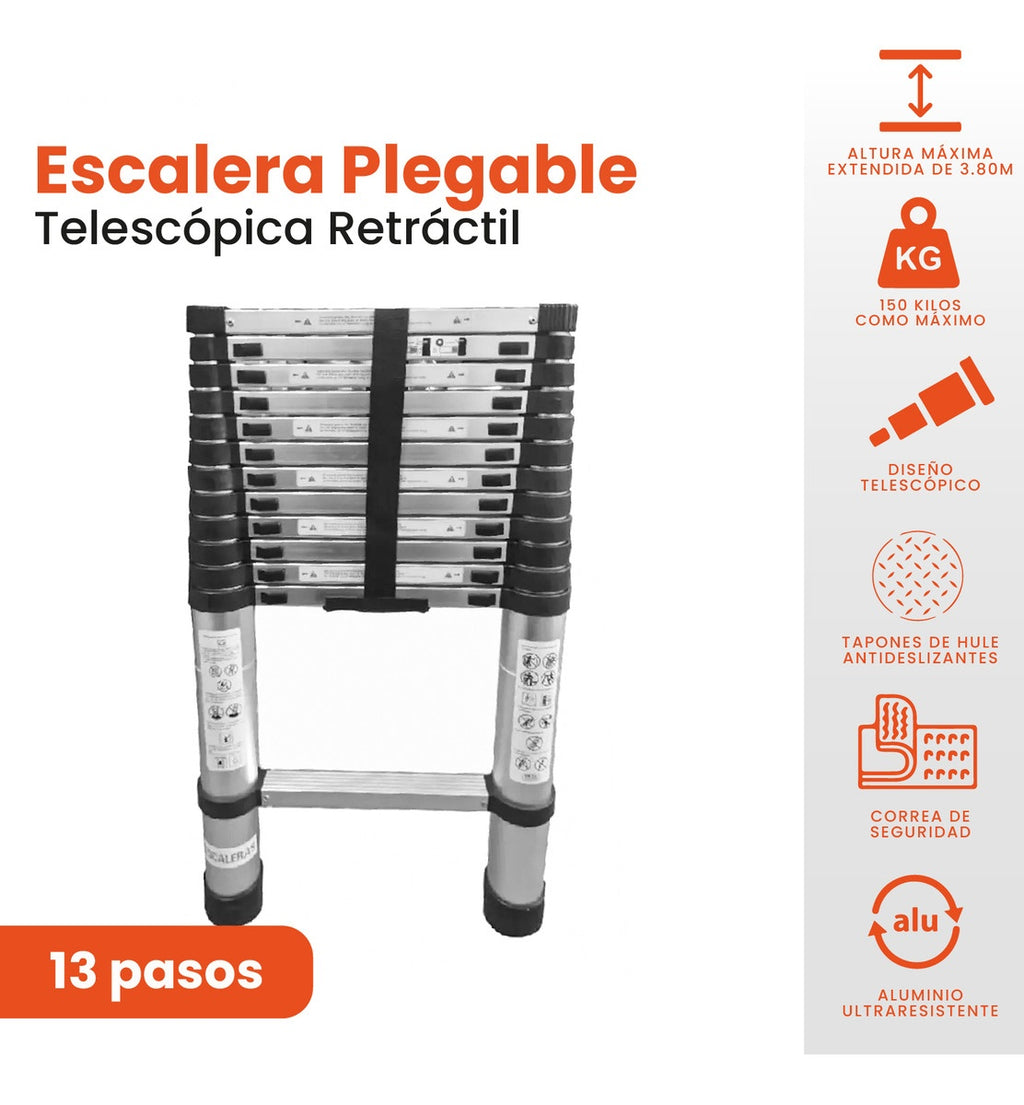 Escalera Telescopica 3.8 Metros Ajustable Aluminio Practica Innovo