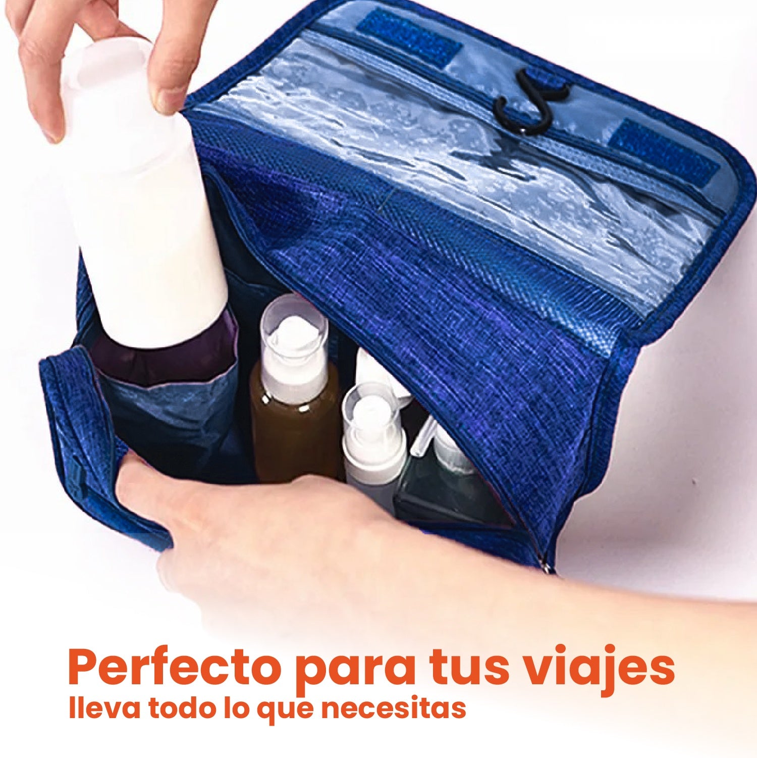 Combo Organizador De Viaje Equipaje Cosmetiquera Maquillaje Y Bolso Ropa Interior Azul