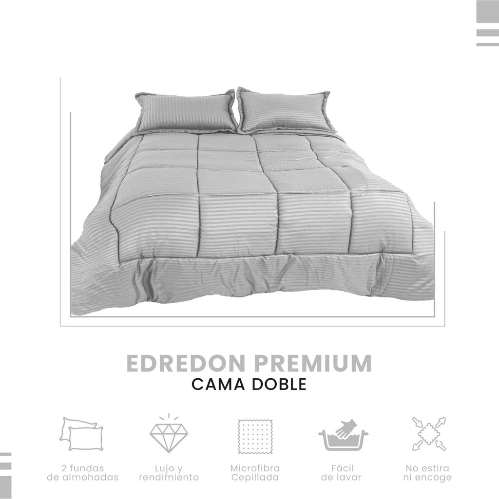 Edredon Cubrelecho Premium Cama Doble Fundas Almohadas Innovo Gris Claro