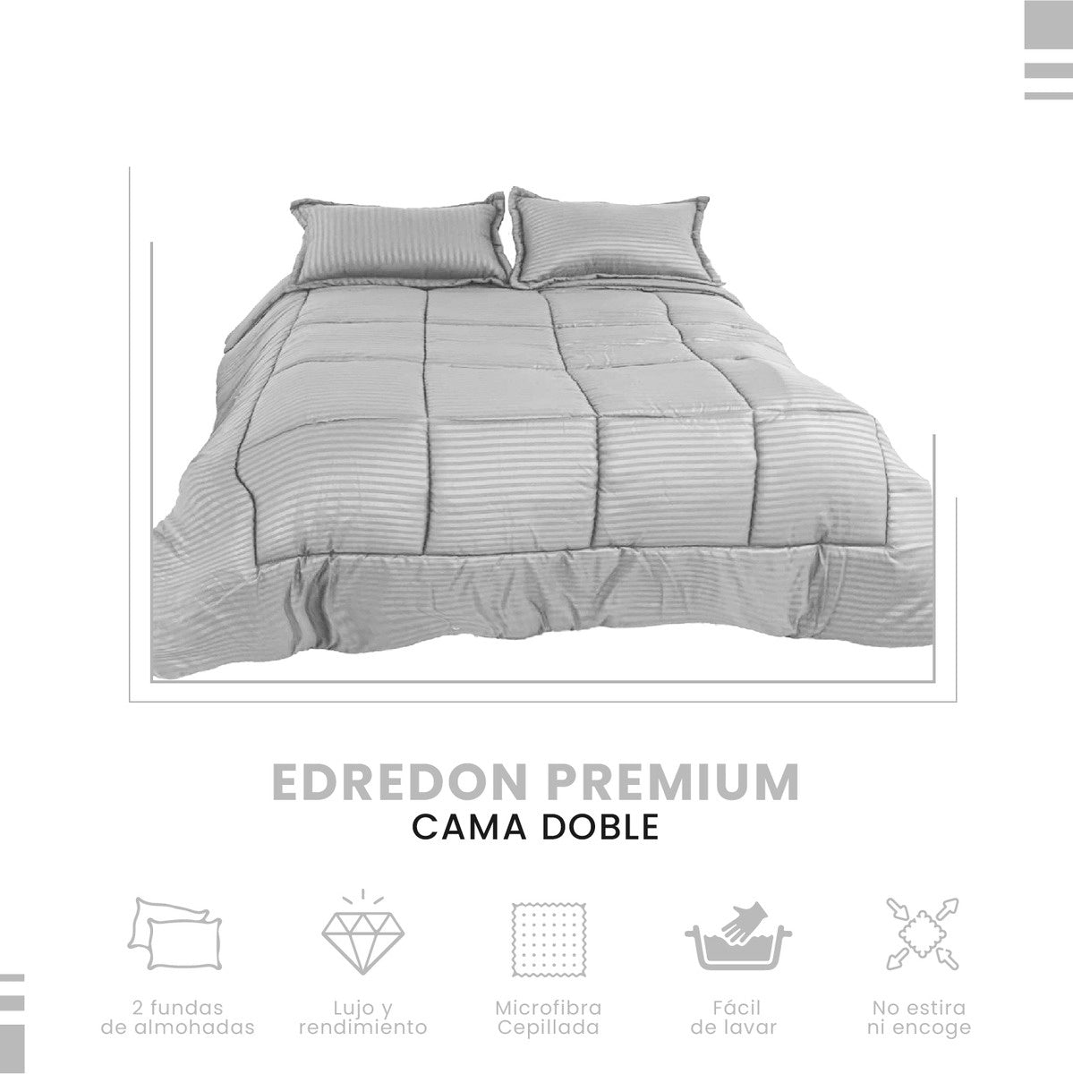 Edredon Cubrelecho Premium Cama Doble Fundas Almohadas Innovo Gris Claro