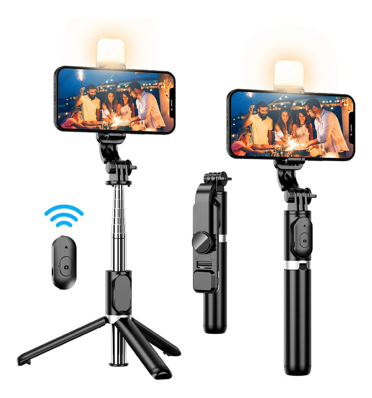 Tripode Para Celular Selfie 4 En 1 Con Bluetooth Rosado Luz