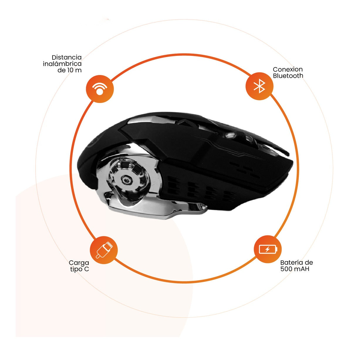 Mouse Gamer Inalambrico 6 Botones Black Edition Receptor Usb Con Luces Rgb