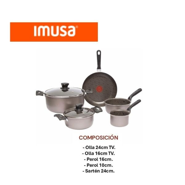 Bateria De Cocina Imusa 7 Piezas Antiadherente Olla Perol Sarten Durable
