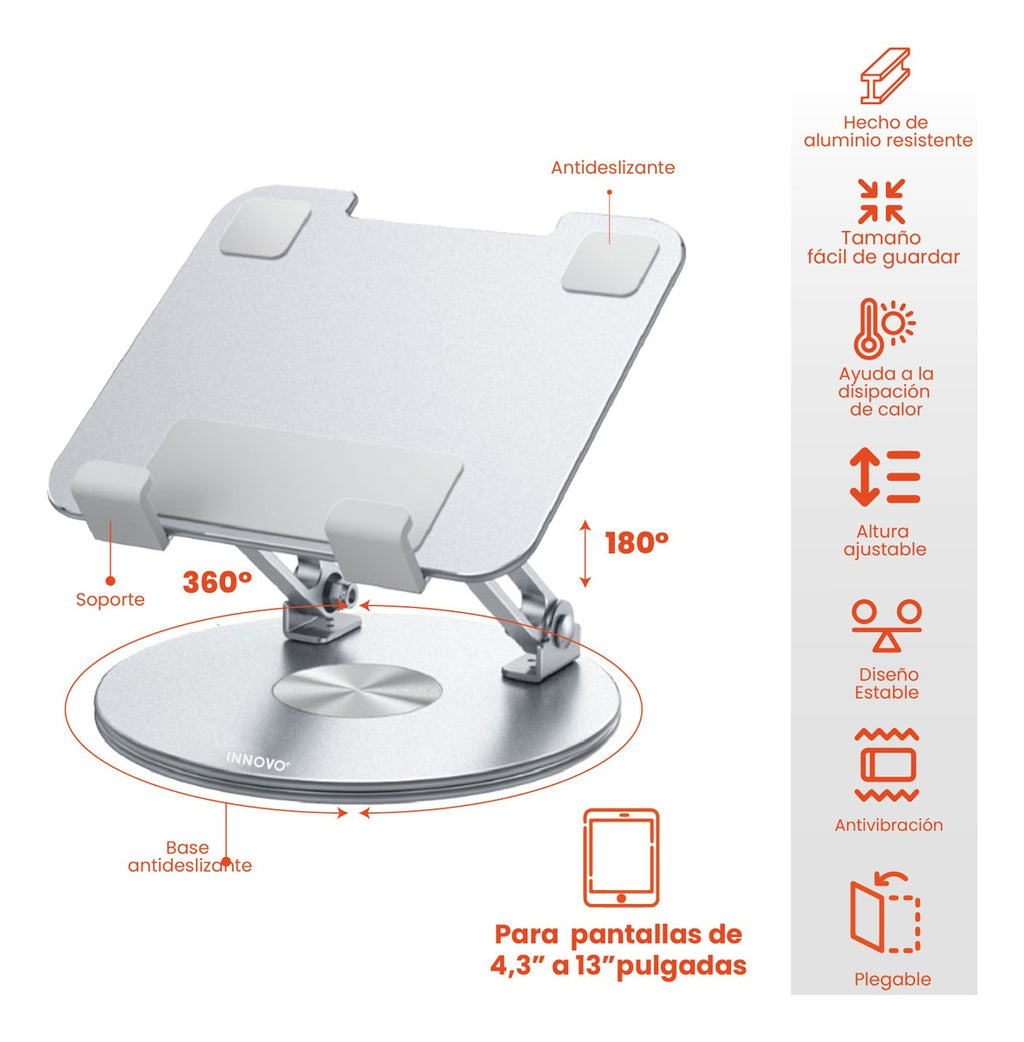 Base Pc Tablet Soporte Ajustable Giratorio Corporativo Metal