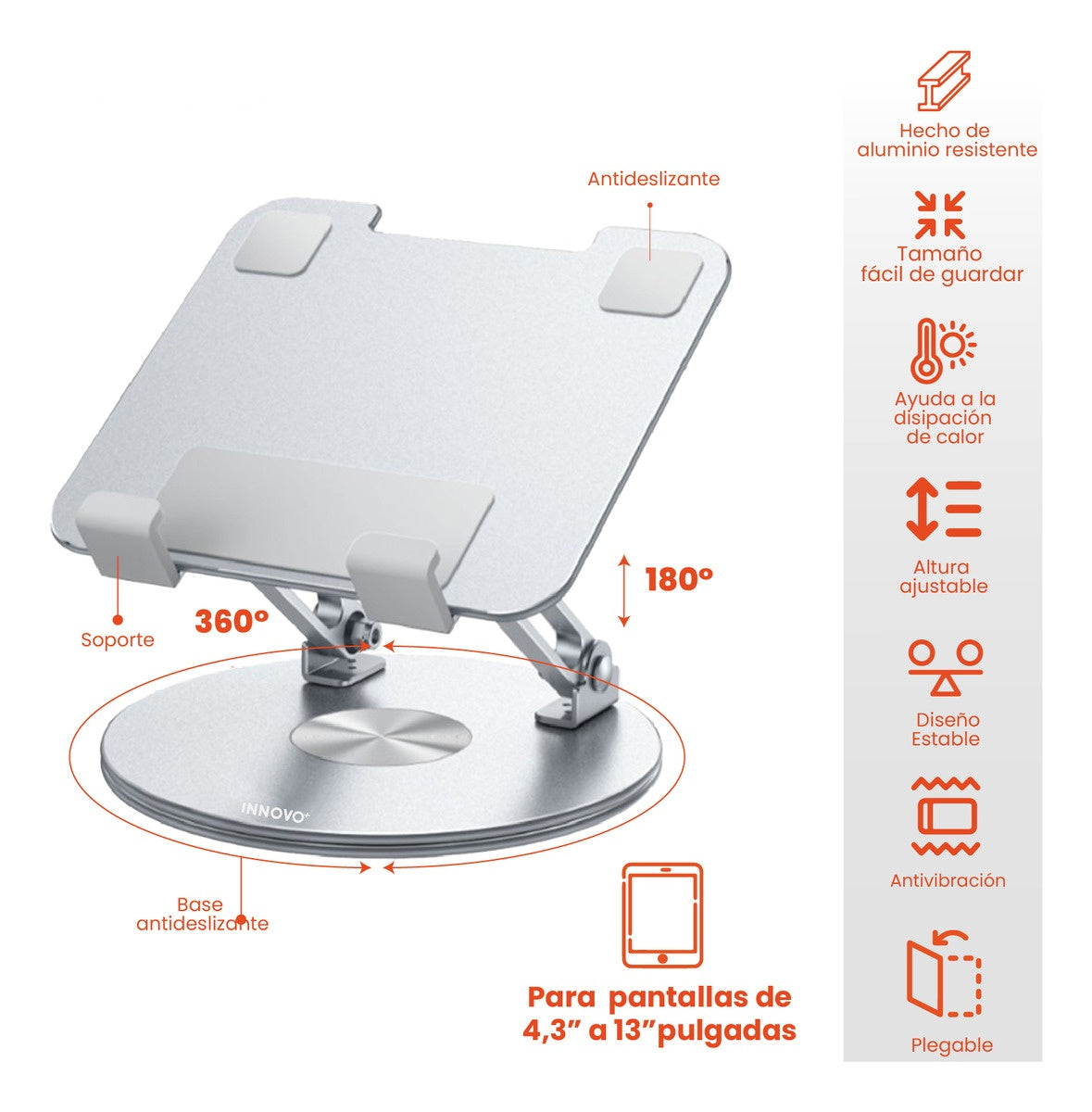 Base Pc Tablet Soporte Ajustable Giratorio Corporativo Metal