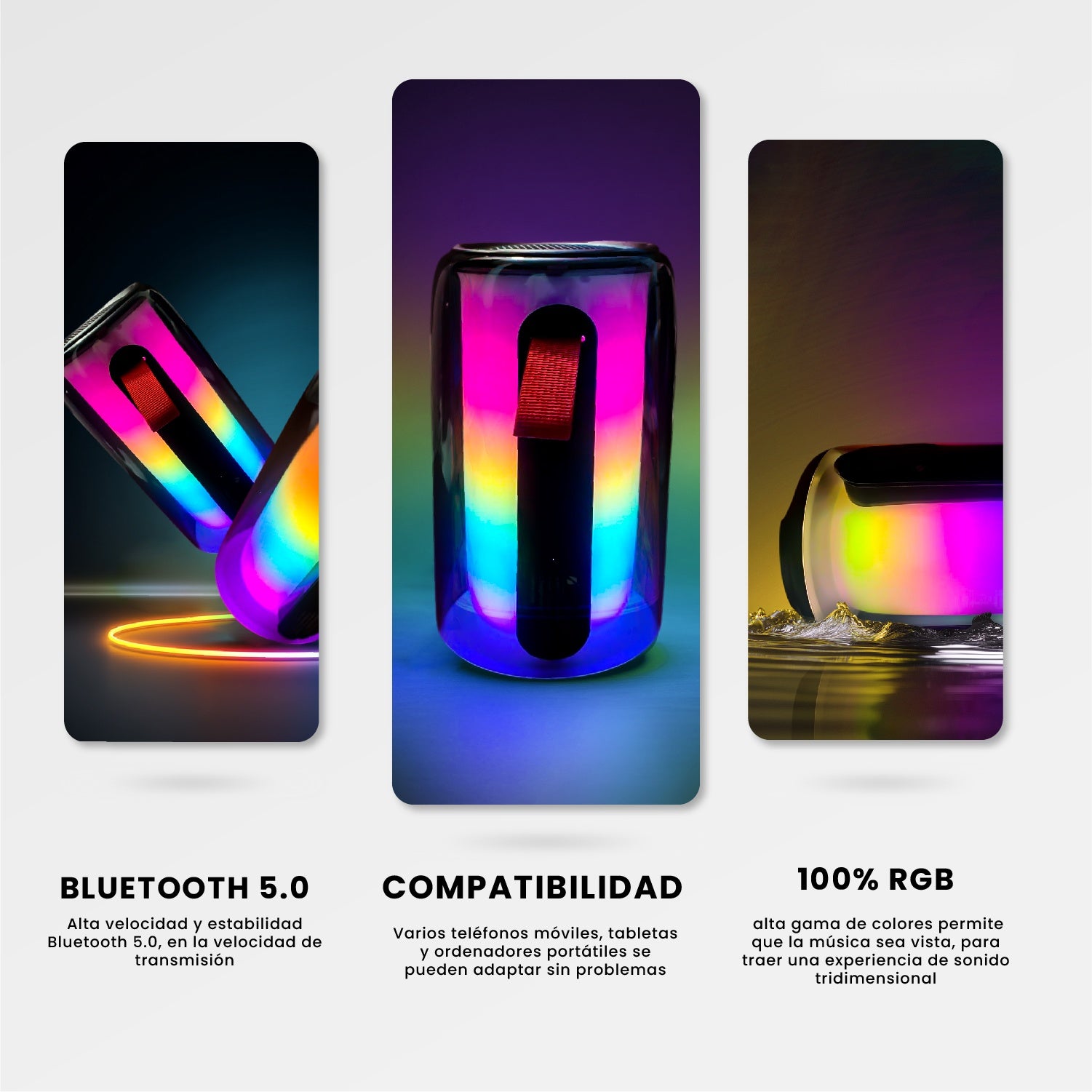 Parlante Bluetooth Ipx7 Portatil Mp3 Fm Usb | Sonido Claro Alta Potencia | Luces Led Multicolor Ambiente