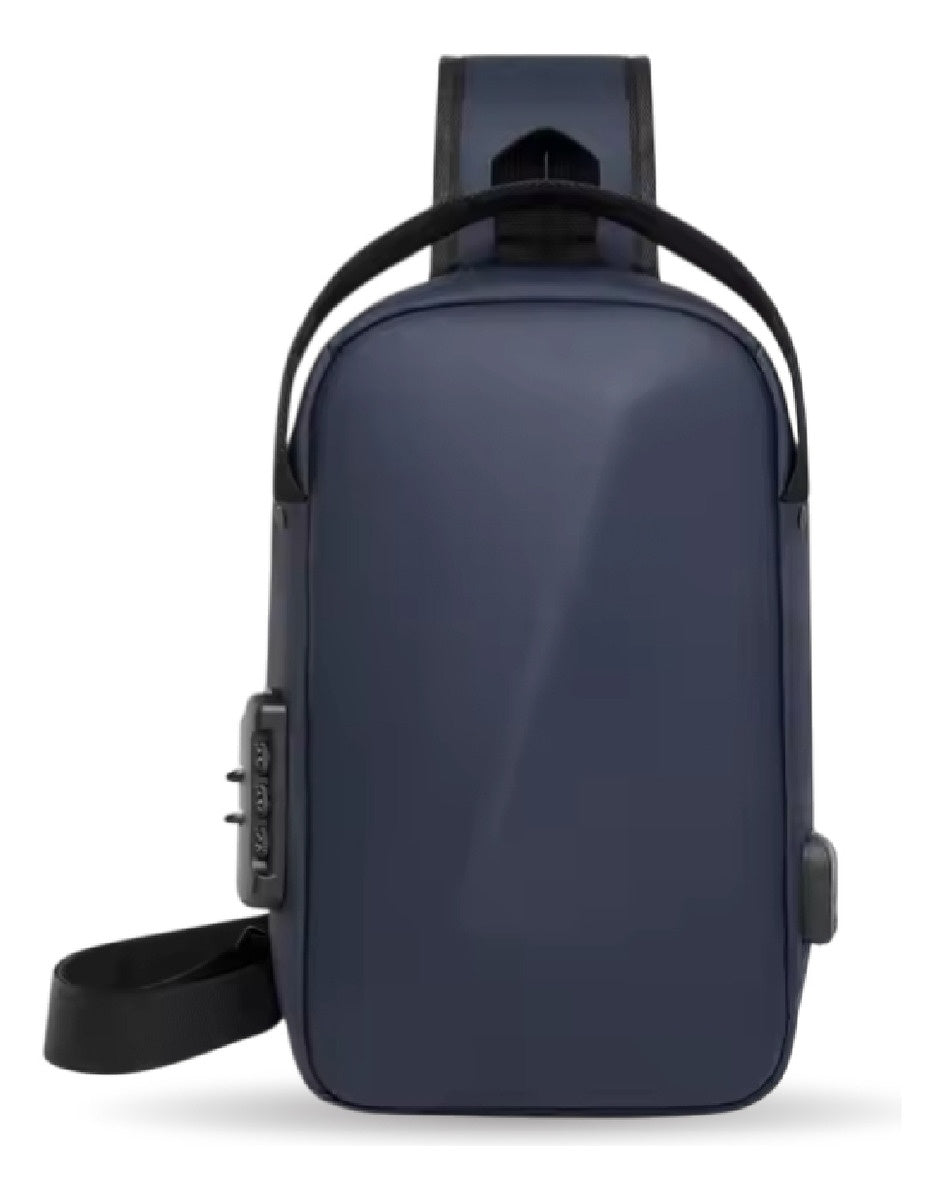 Morral Bolso Antirrobo Impermeable Con Puerto Usb Y Candado De Seguridad Azul