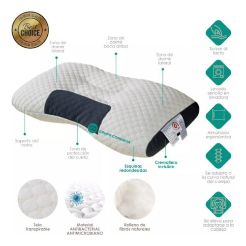 Almohada Ergonomica Semi-Ortopedica Cuello Dormir Mejor Confort Blanco