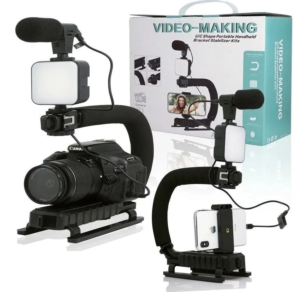 Estabilizador Camara Y Celular Luz Led Microfono Con Control